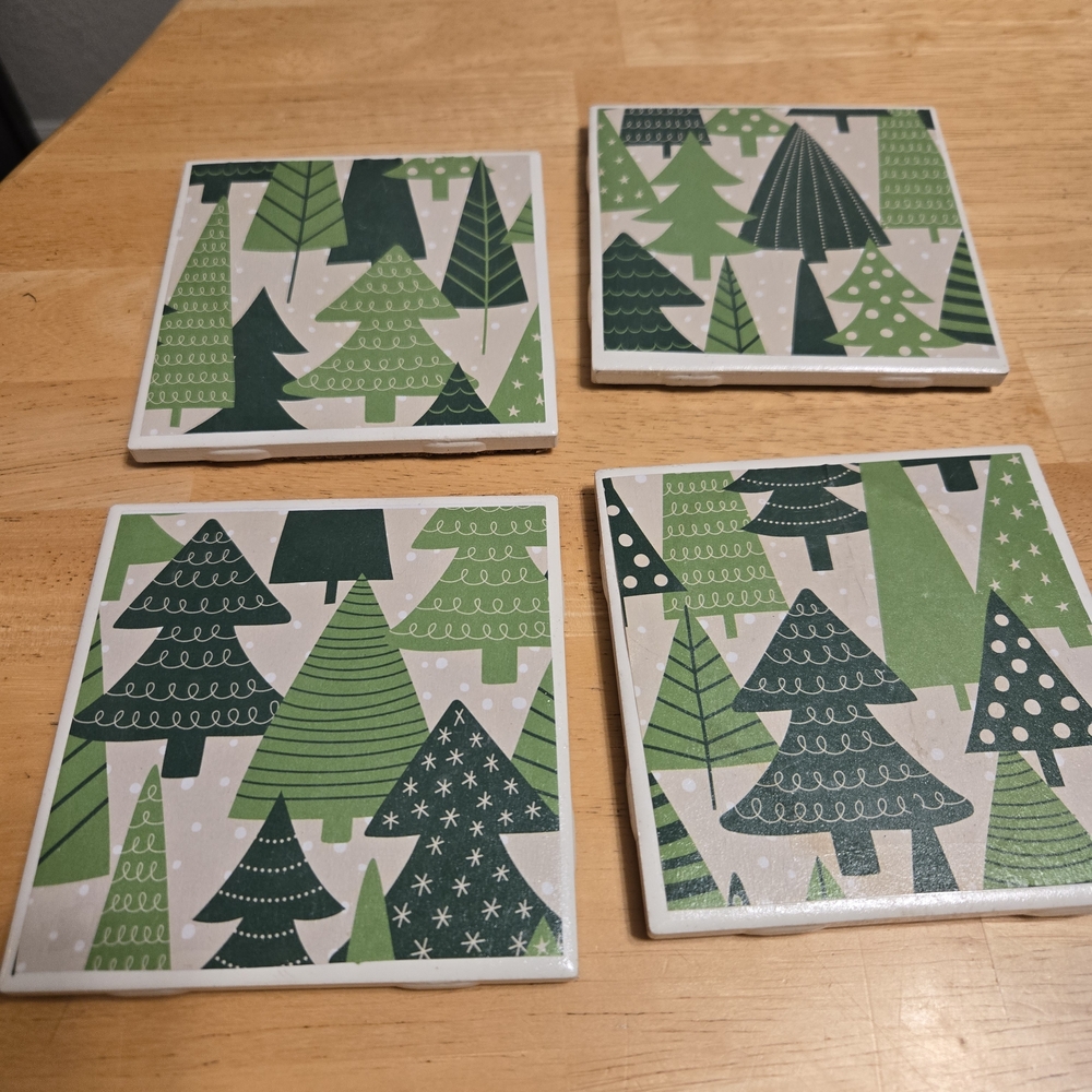 Green and White Holiday Tree Coasters